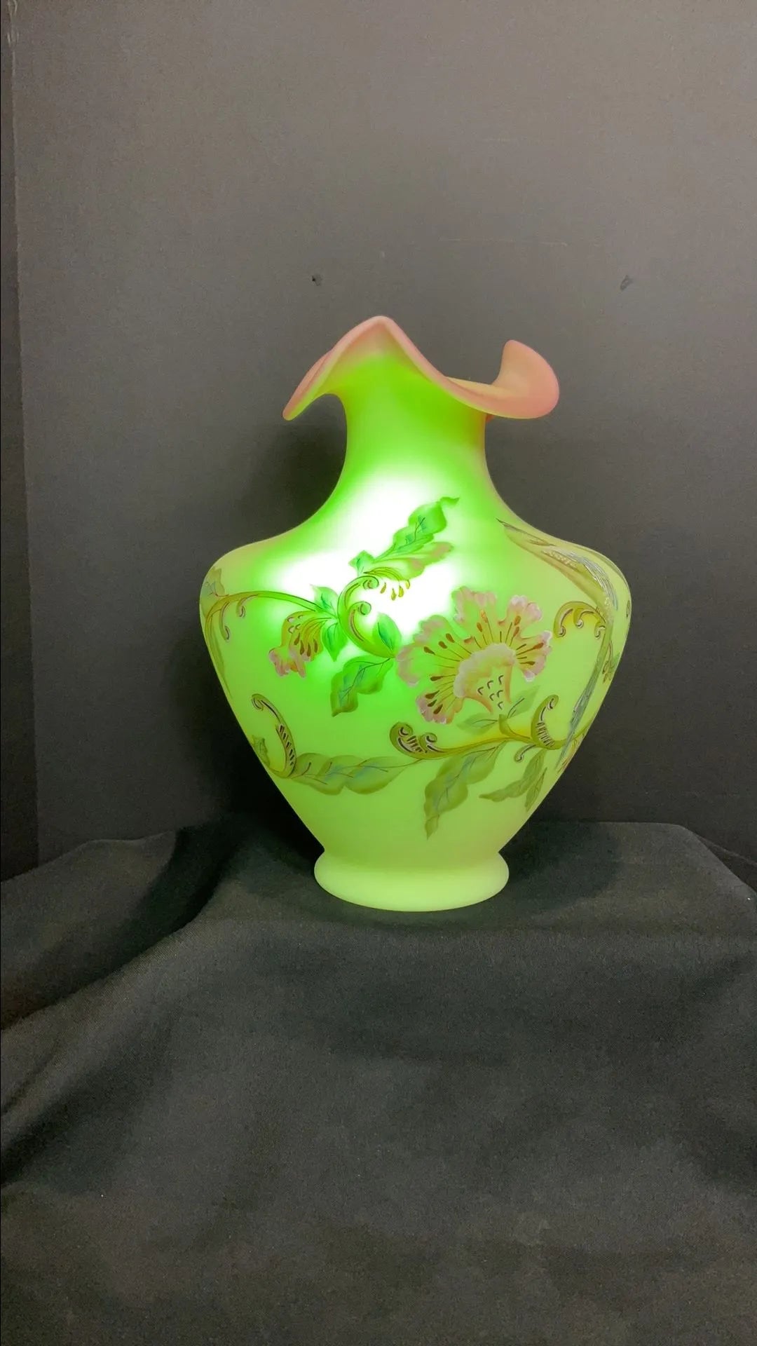 Fenton Signed Queens Bird Burmese Vase