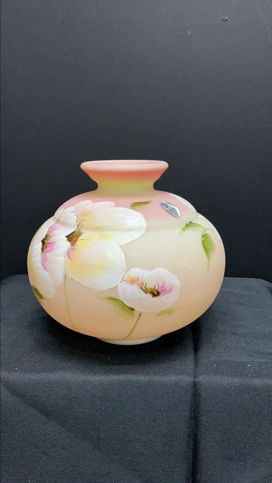 Fenton Burmese Hand Painted Signed Vase
