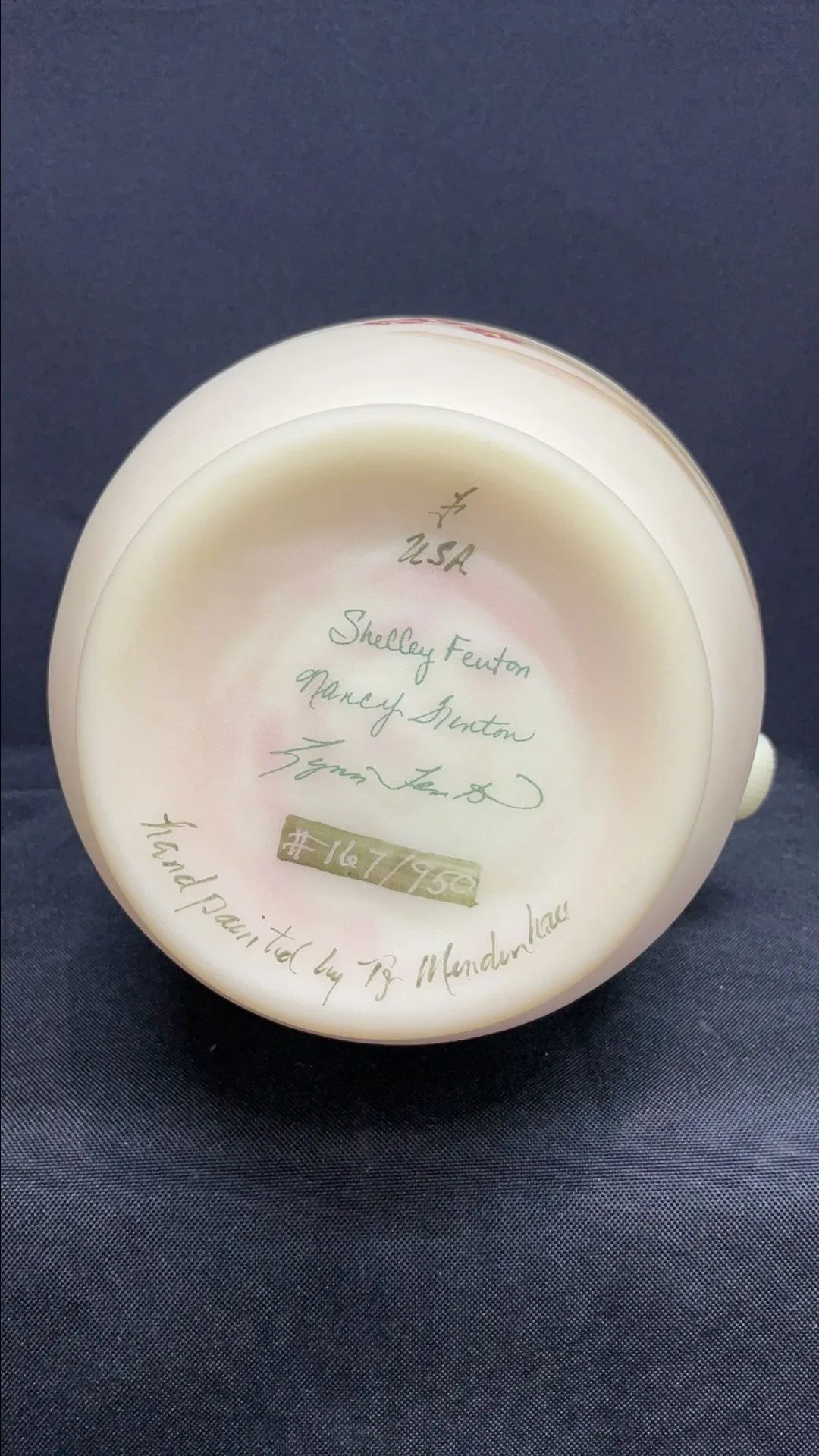 Fenton Hand Painted Signed Numbered Burmese Vase