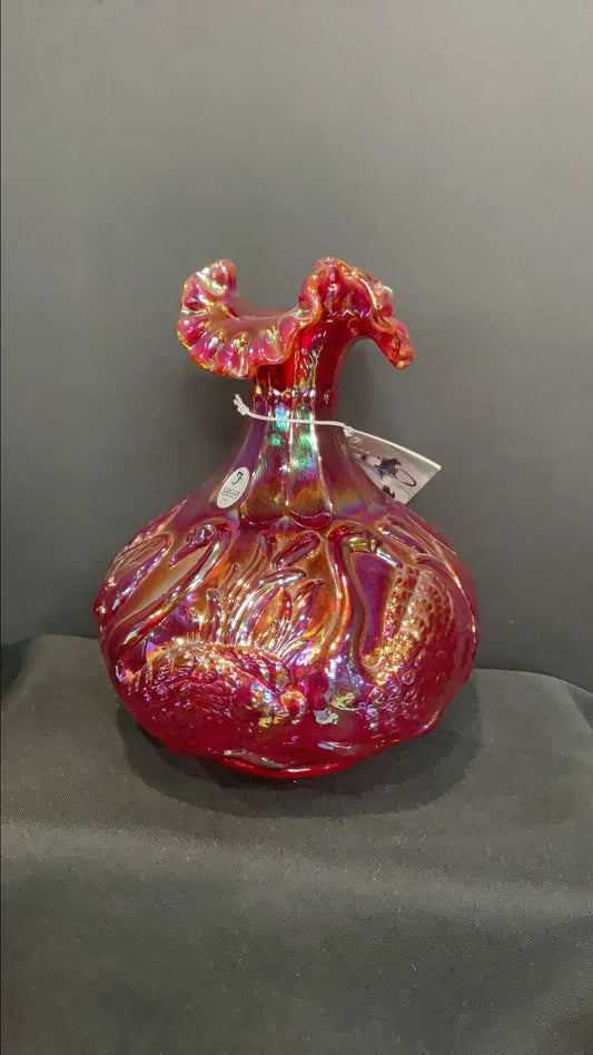 Fenton Plum Red Carnival Glass Swan Vase